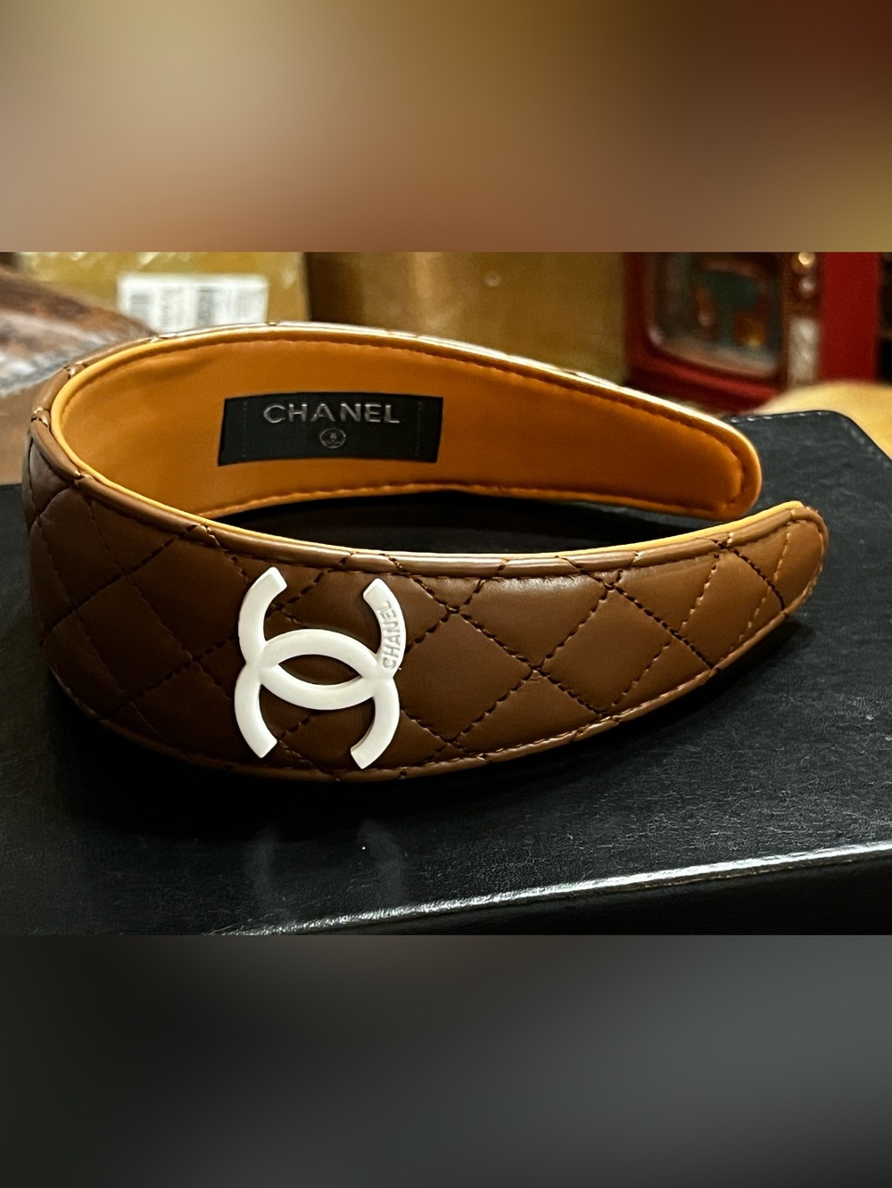 Double C Extra Wide Quilted Camel Brown Headband